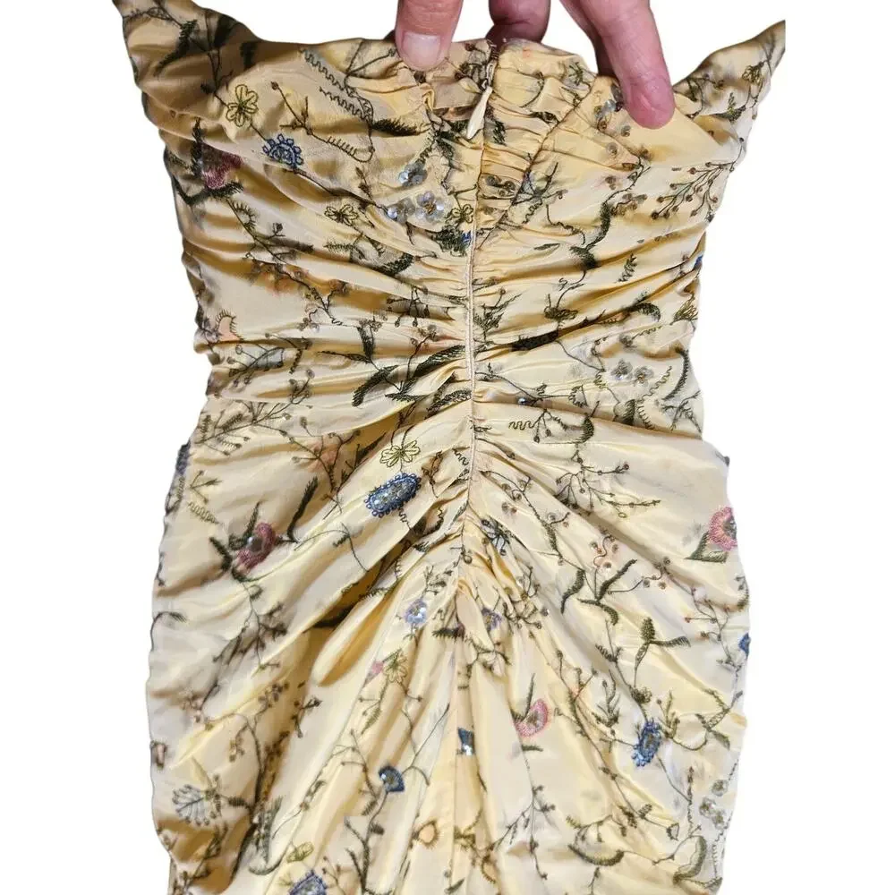 Pamela Dennis Couture Yellow Floral 100% Silk Evening Down Vintage 90's Sz 6 - Picture 7 of 12